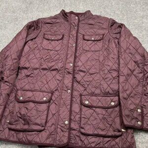 Eddie Bauer Jacket Women Large Tall Maroon Quilted Nylon Snap Front Outdoor Coat